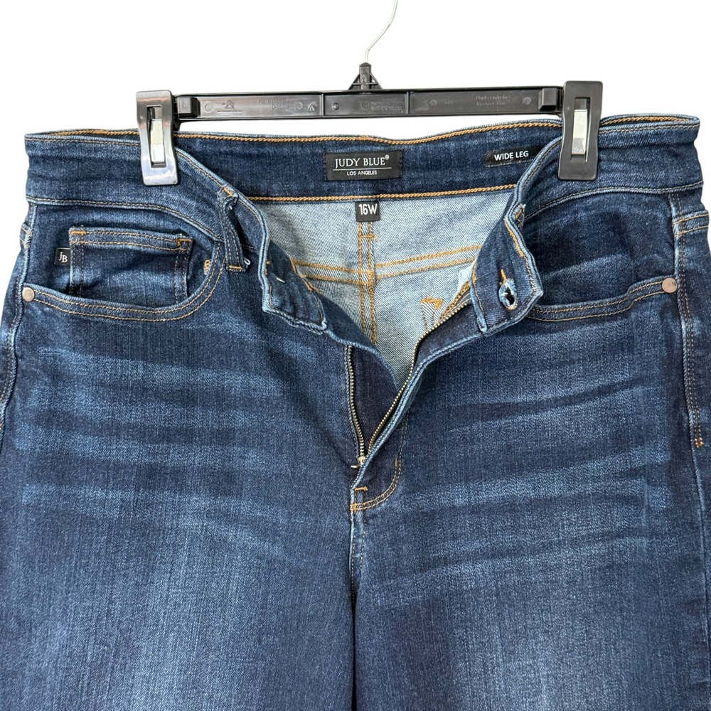Judy Blue High Rise Wide Leg Cropped Jeans 16W Dark Wash Raw Hem Stretch Capsule - Picture 4 of 12